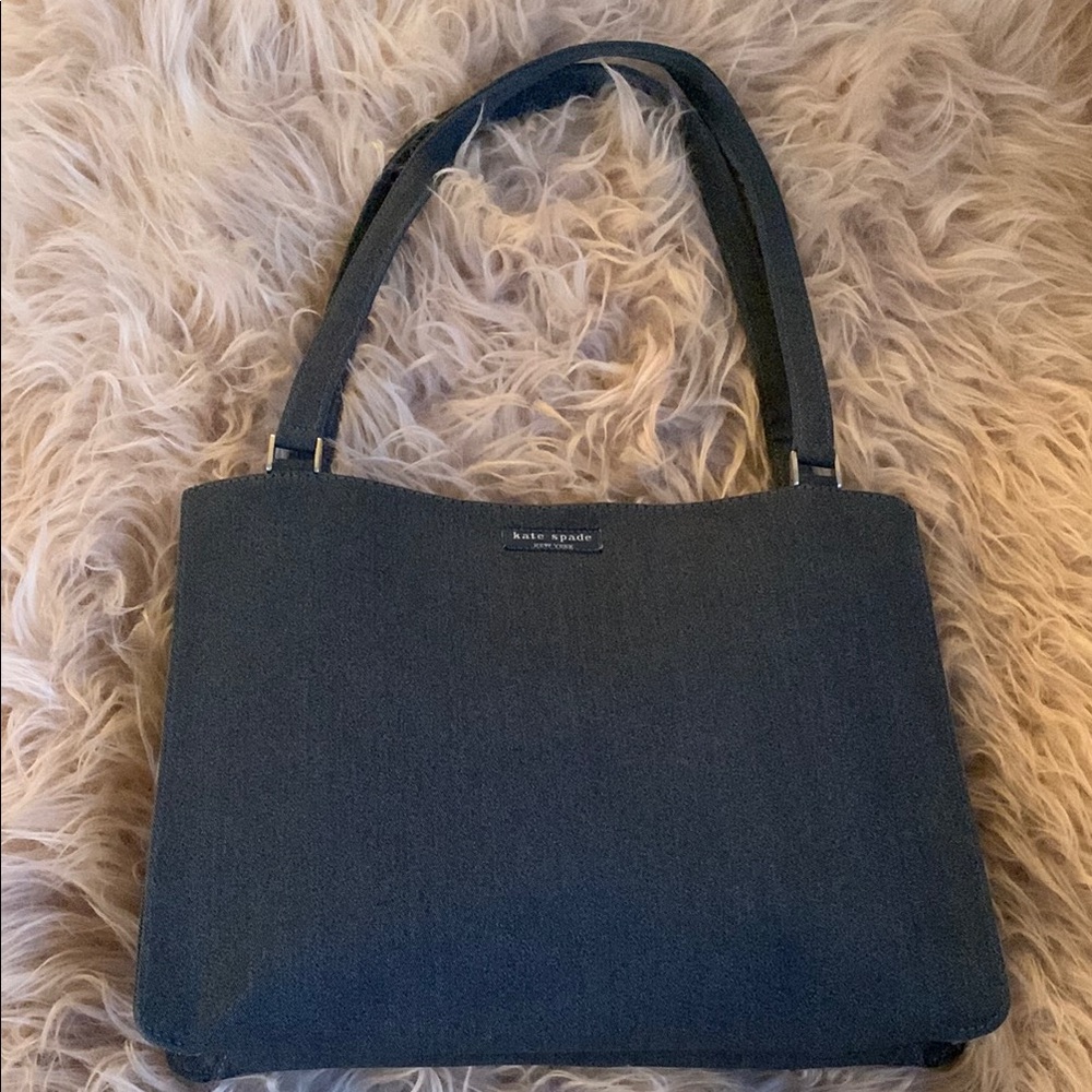 Kate Spade Gray Canvas Fabric Shoulder Handbag Minimalist Design - Made in Italy